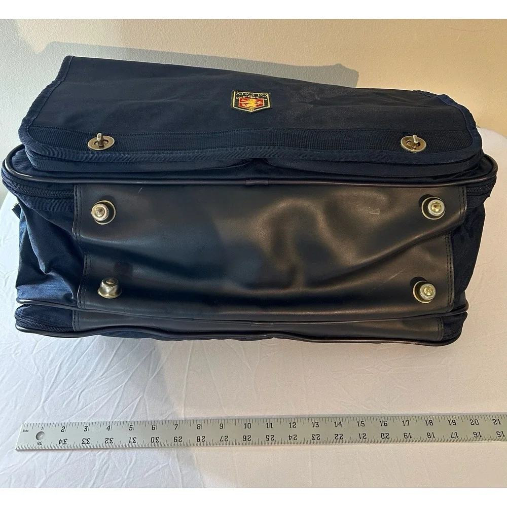 VTG Adolfo Navy Blue Soft Sided Zip Weekender Bag W/ Shoulder Strap 20x9